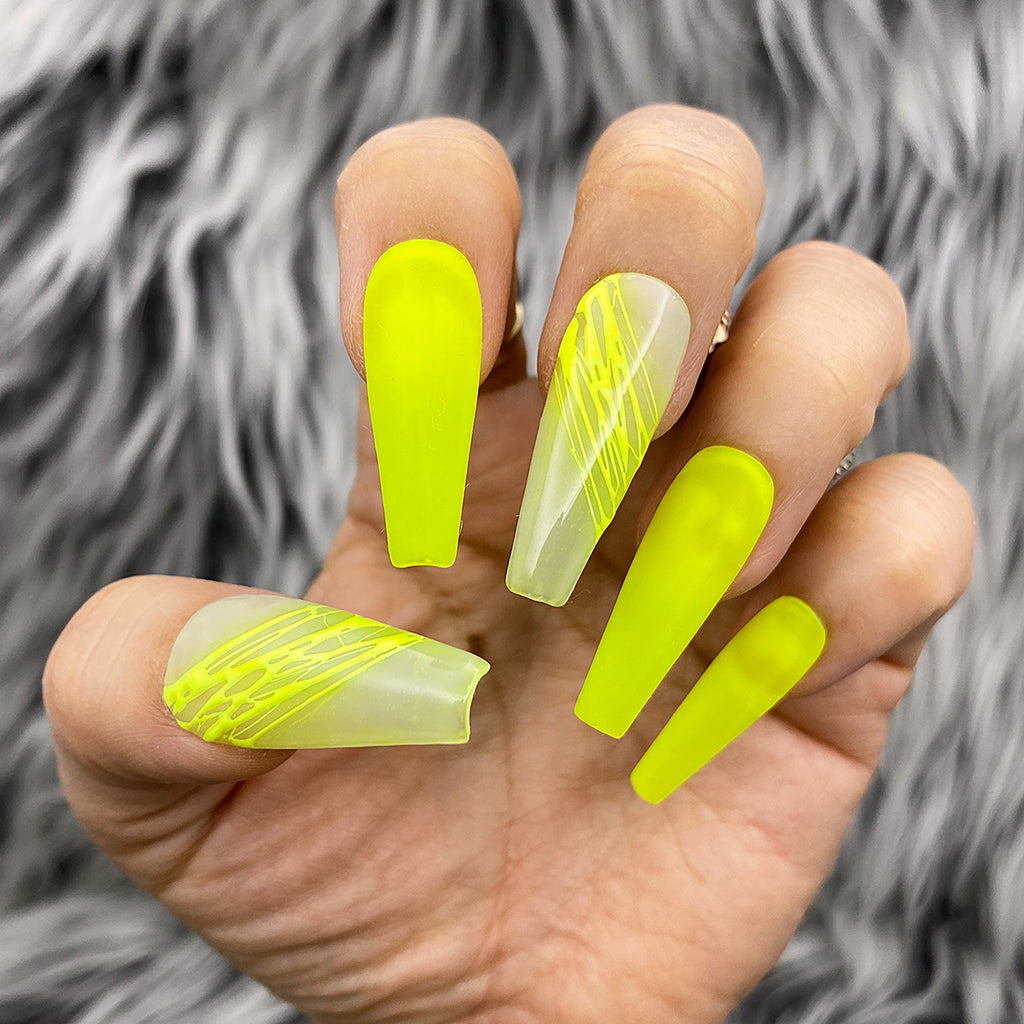 Matte Neon Yellow and White Opal Accent Nails | The Nailest