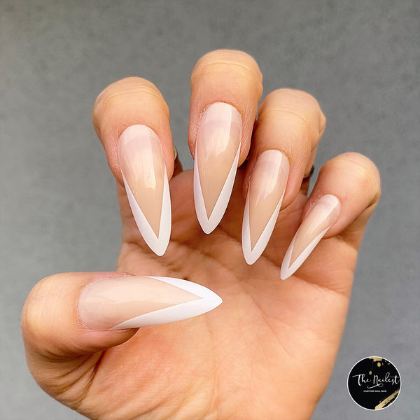 INSTANT GLAM- V SHAPE WHITE FRENCH LONG STILETTO PRESS ON NAIL SET