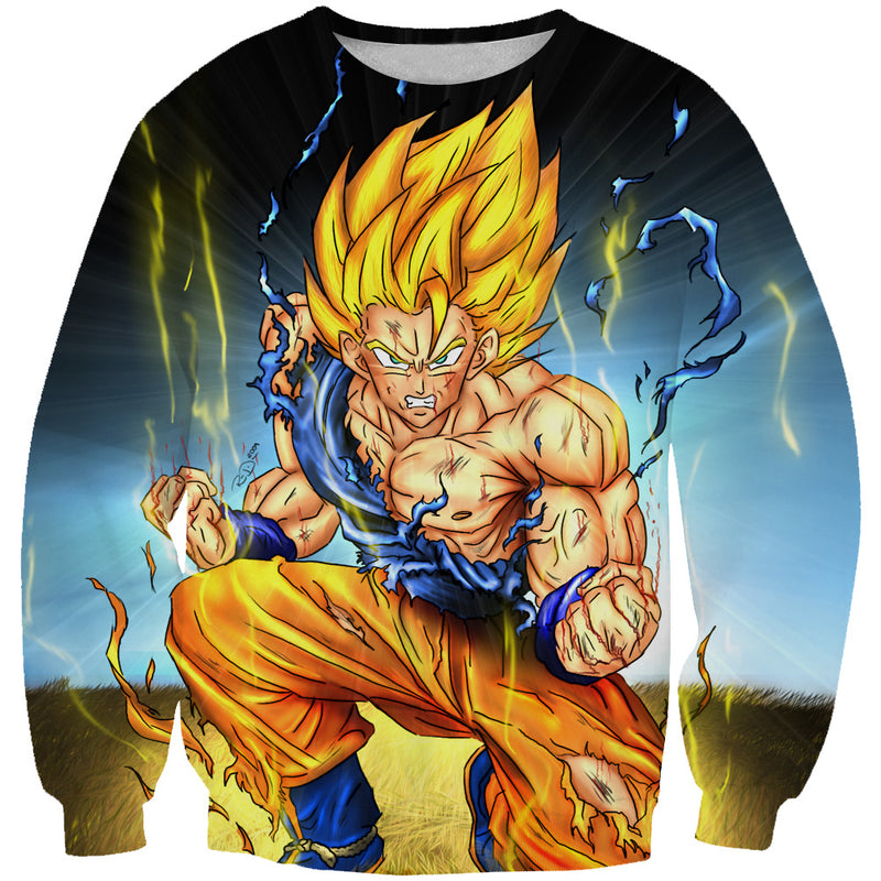 Battle Damaged Ssj Goku Sweatshirt Dragon Ball Z Goku Clothes