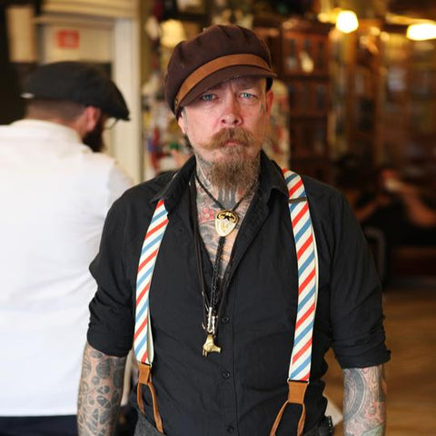 Barber wearing Schorem Wiseguy Suspenders