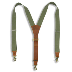 Suspenders Wide Army Green Leather Flex | Wiseguy Original
