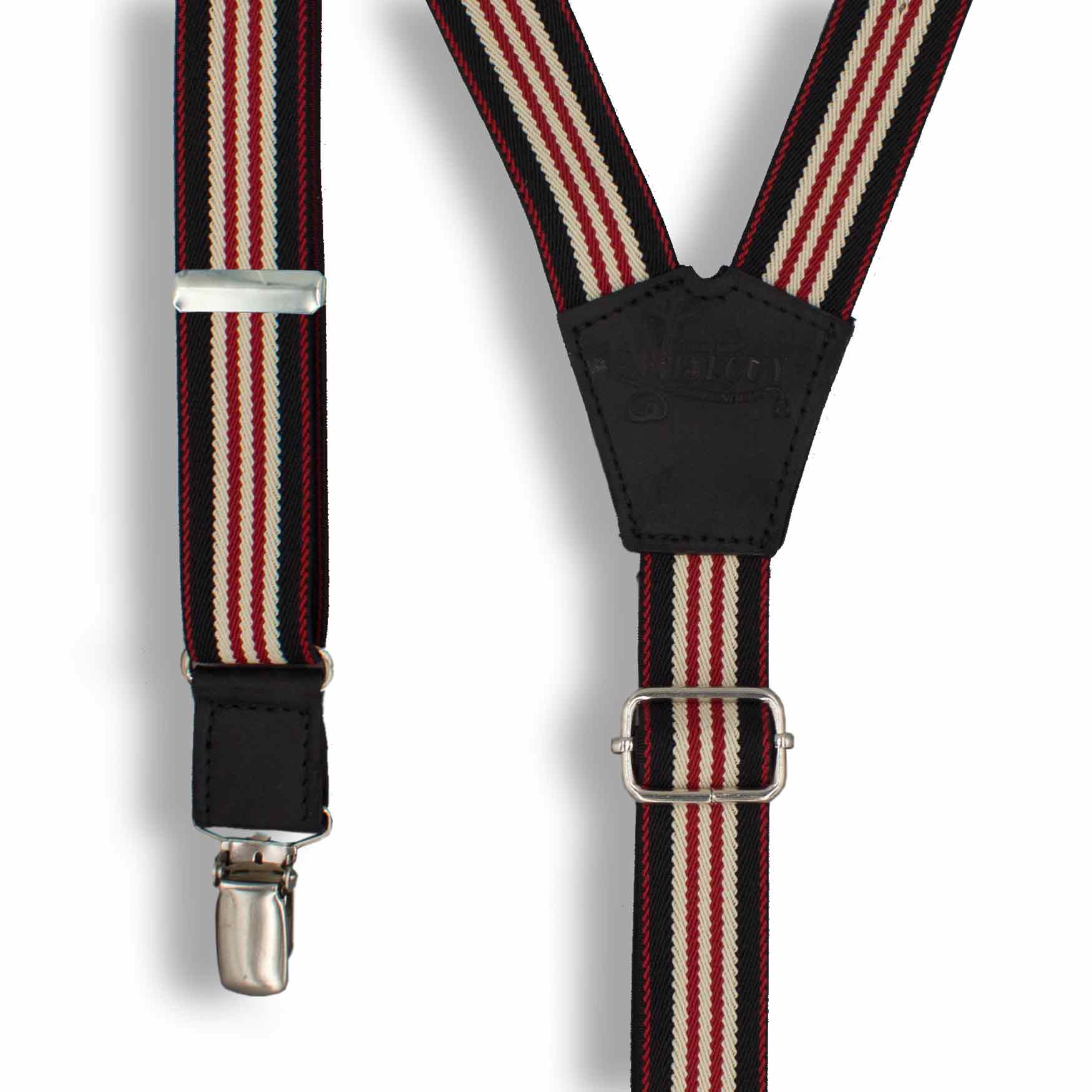 Vintage Red Striped Grosgrain Suspenders Braces Leather Tabs Ivy