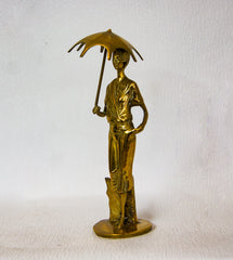 Art Deco Brass Figurine of a Stylish Flapper Girl With Umbrella