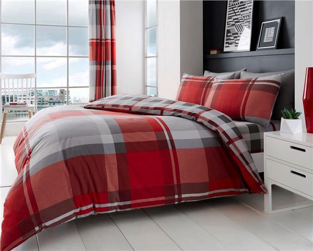 Duvet Set Quilt Cover Pillow Cases Wide Tartan Check Squares