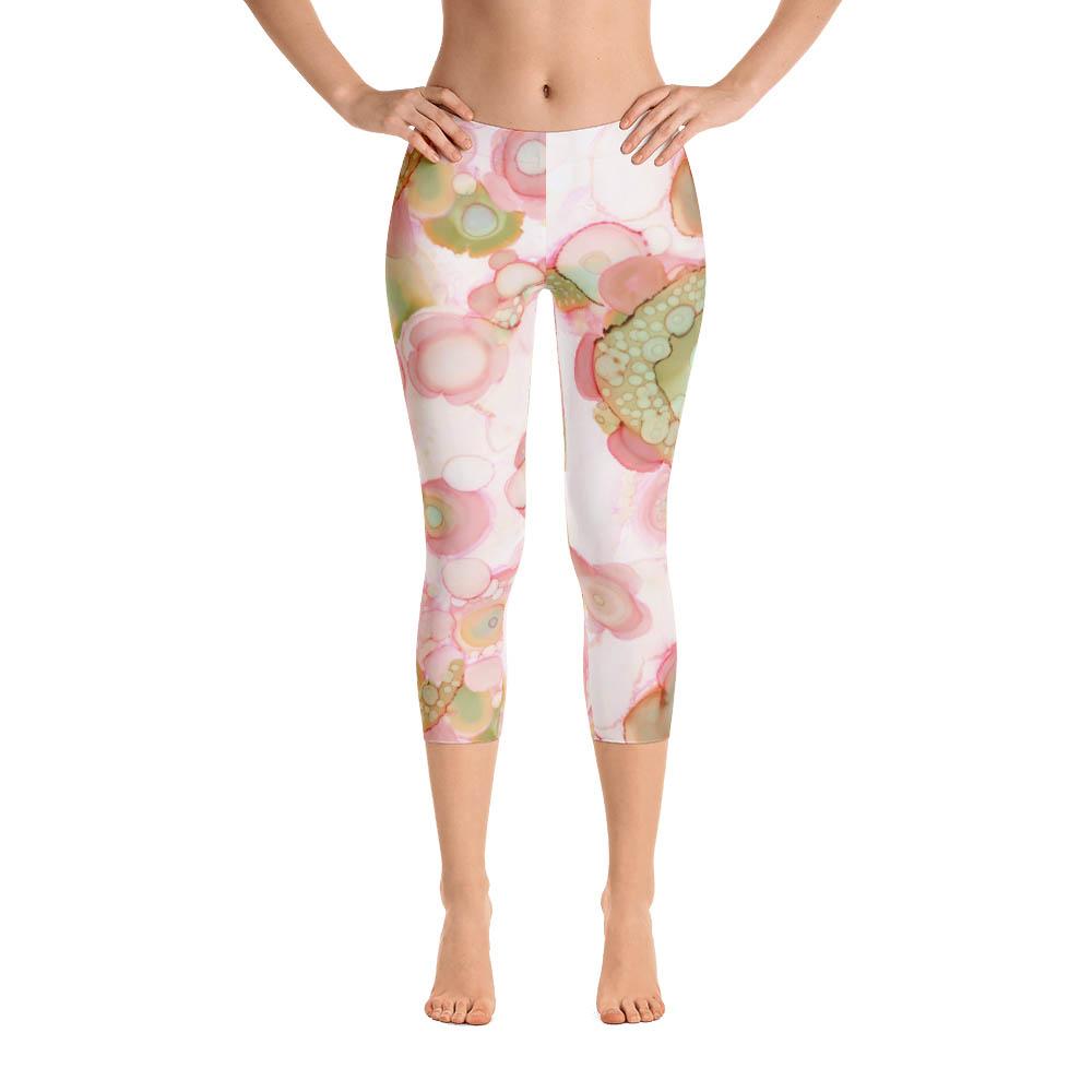 Abstract Capri leggings, Workout Pants 'Feathers, Flowers, Showers