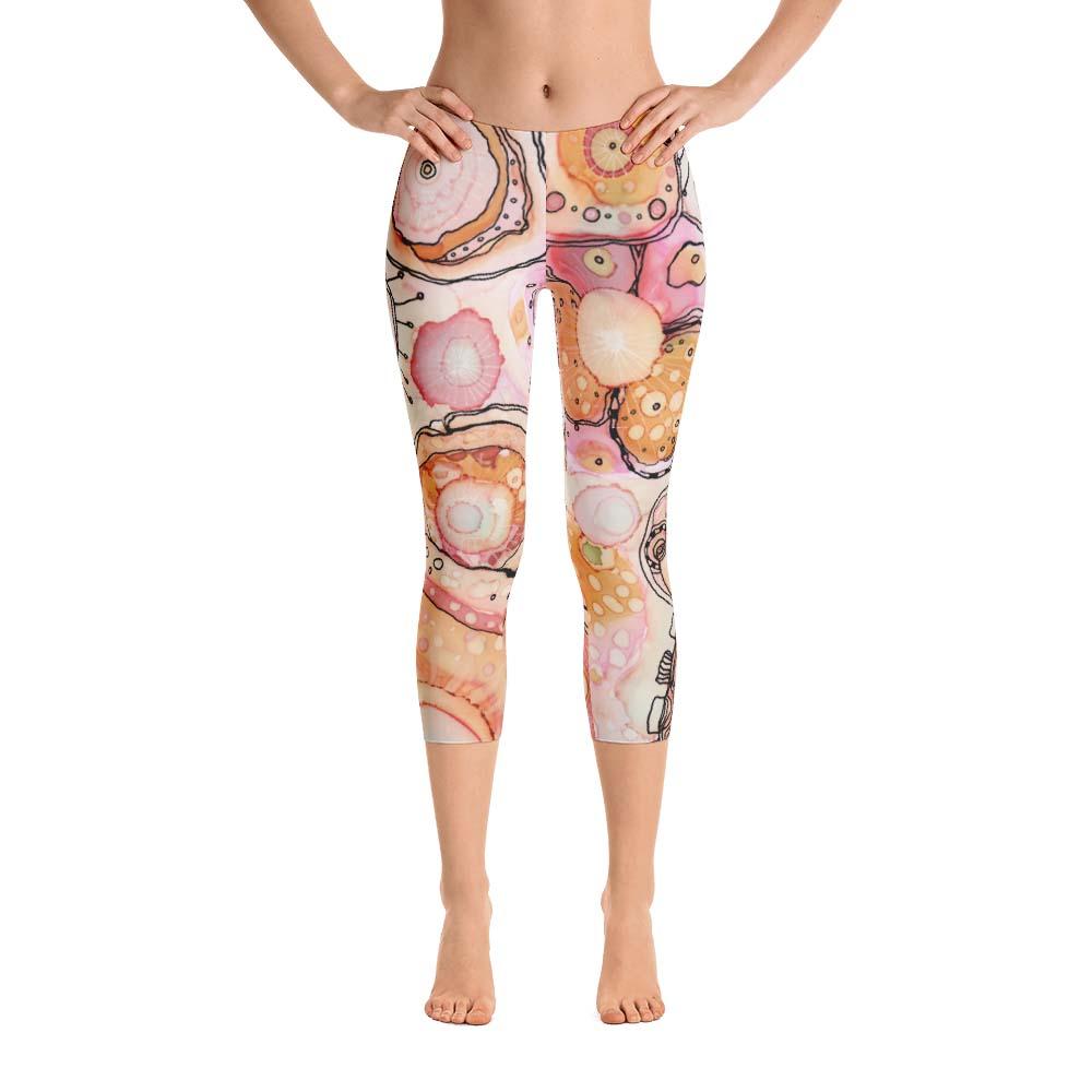 Abstract Capri leggings, Workout Pants 'Pink Feathers, Flowers, Shower -  Sincerely Joy