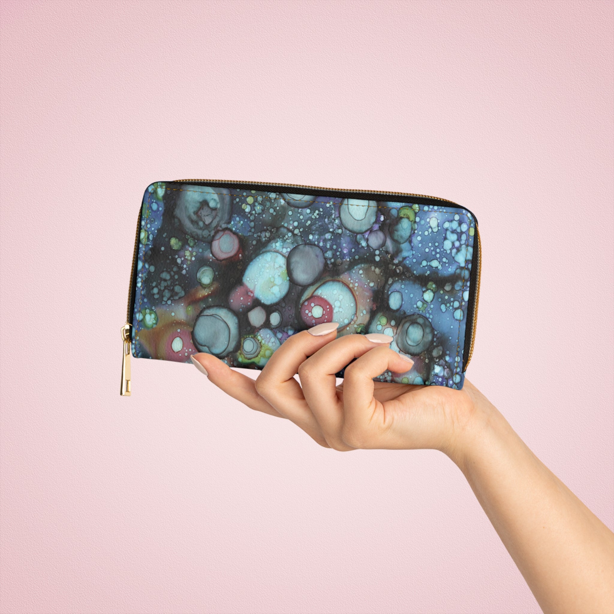 Original Abstract Galaxy Art on Zipper Wallet