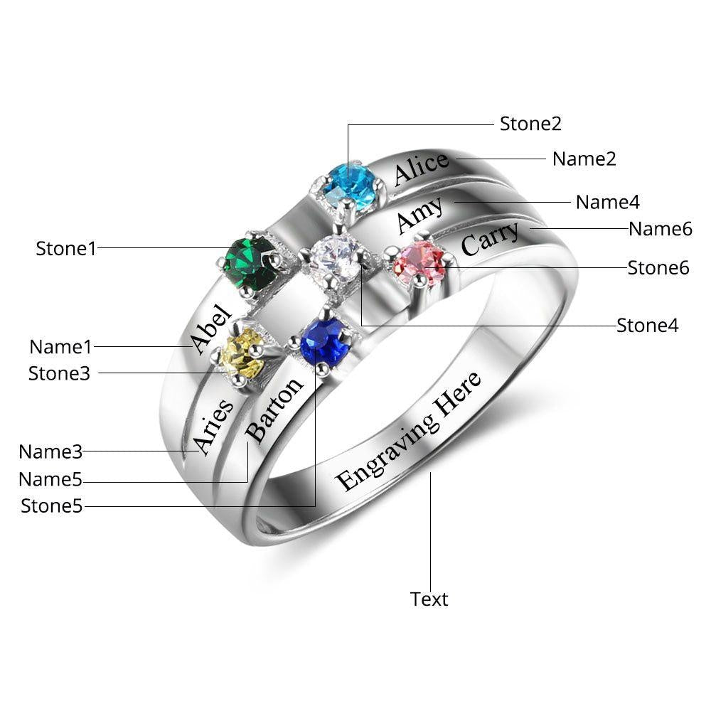 6 stone mothers ring with names