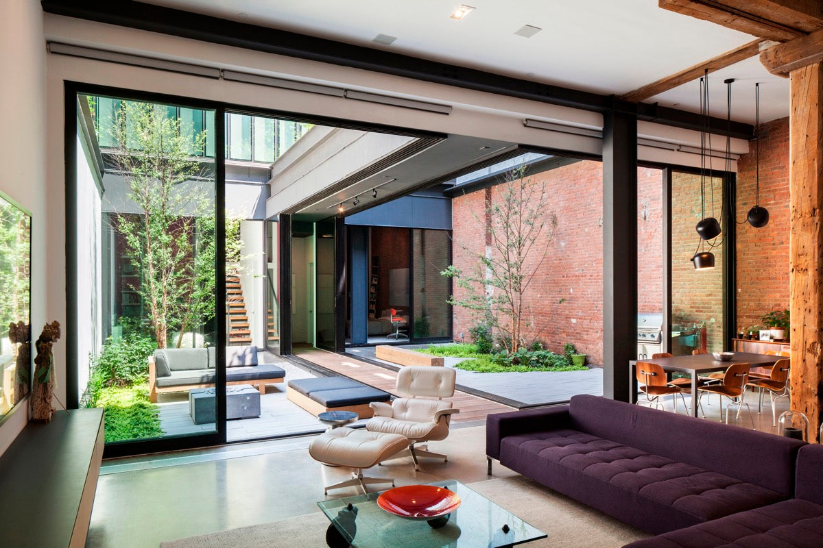 living room with courtyard