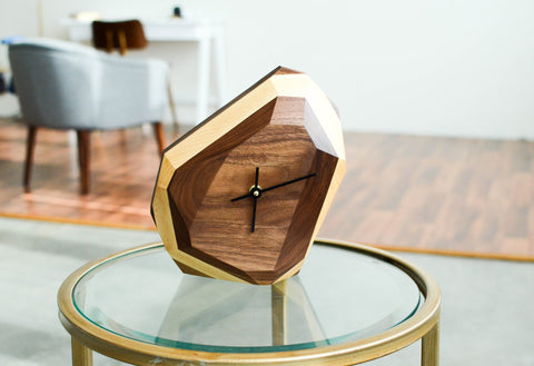 geometric wooden table clock