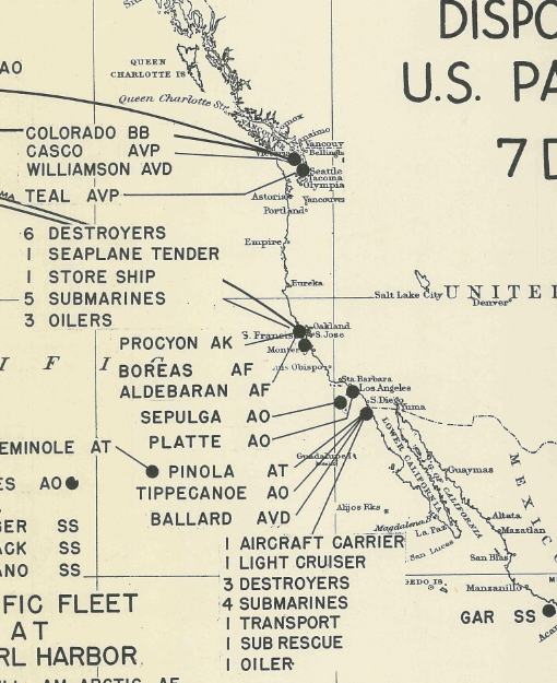 Pearl Harbor Disposition of US Fleet on 7 December Map Battle Archives