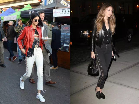 gigi hadid kendall jenner laceup tight trousers 