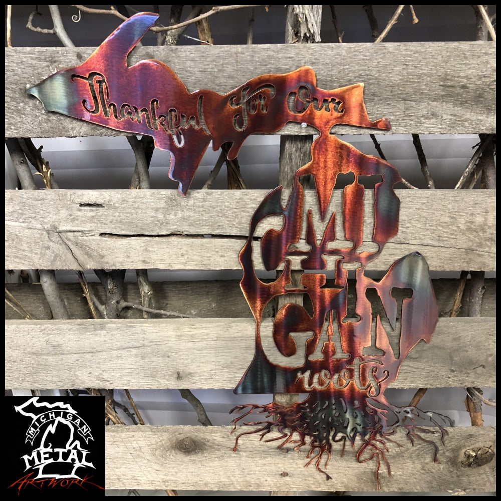 Thankful For My Michigan Roots Metal Wall Art Michigan Metal Artwork 7708