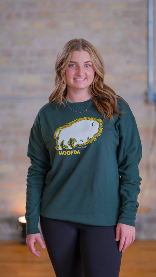 Bison Floral ND Fleece Green Sweatshirt