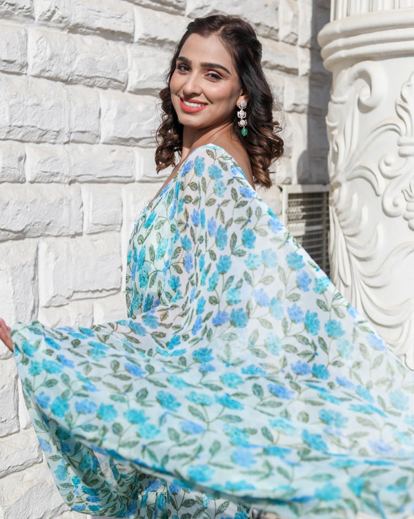 Mustard Printed Ruffled Saree Set Design by Sneha Parekh at Pernia's Pop Up  Shop 2024