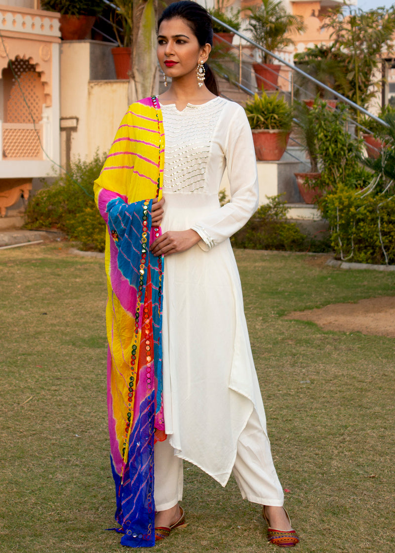 white dress with coloured dupatta