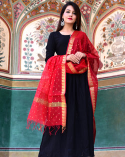 black frock with red dupatta