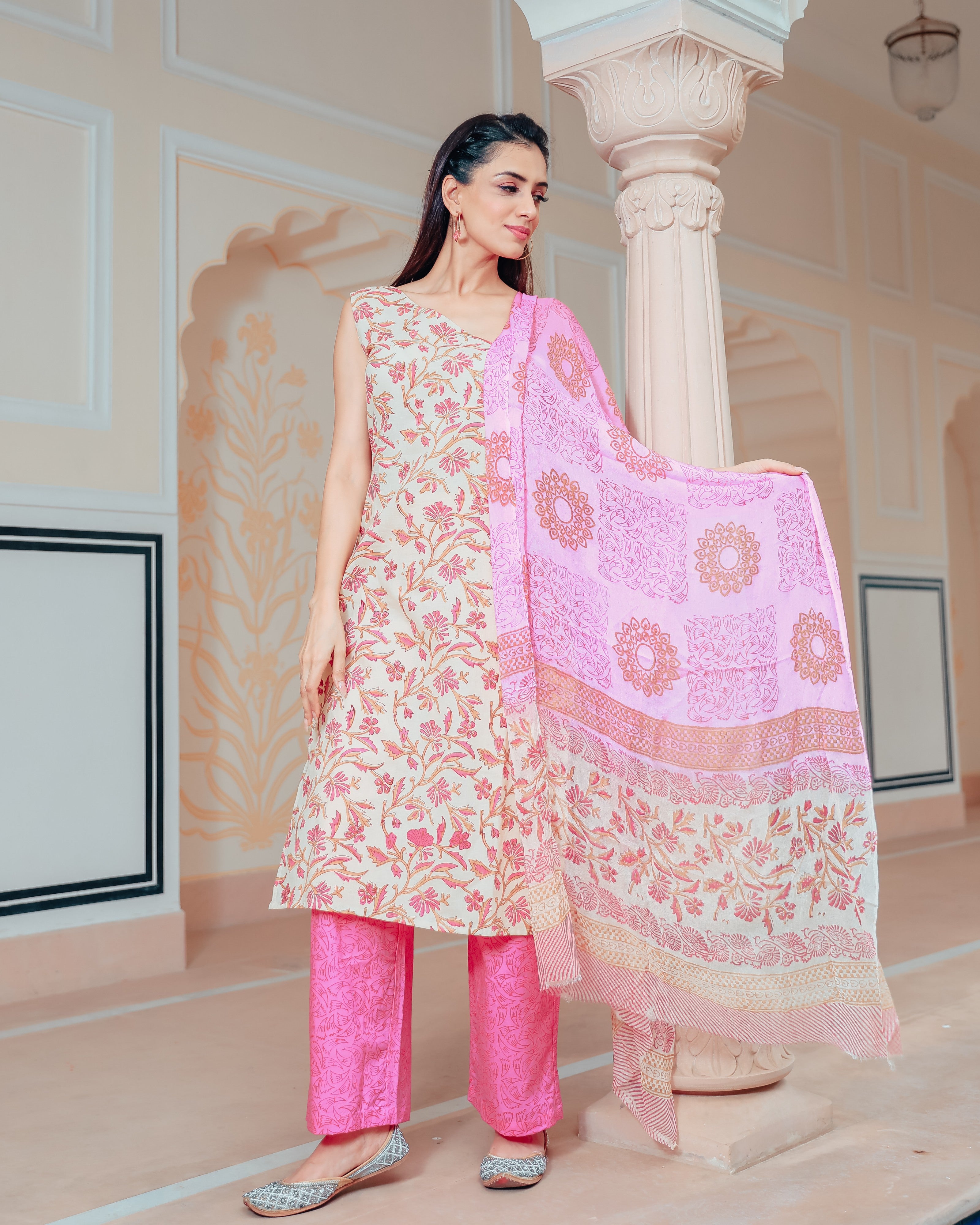 Light yellow suit with pink floral pattern – Thread & Button