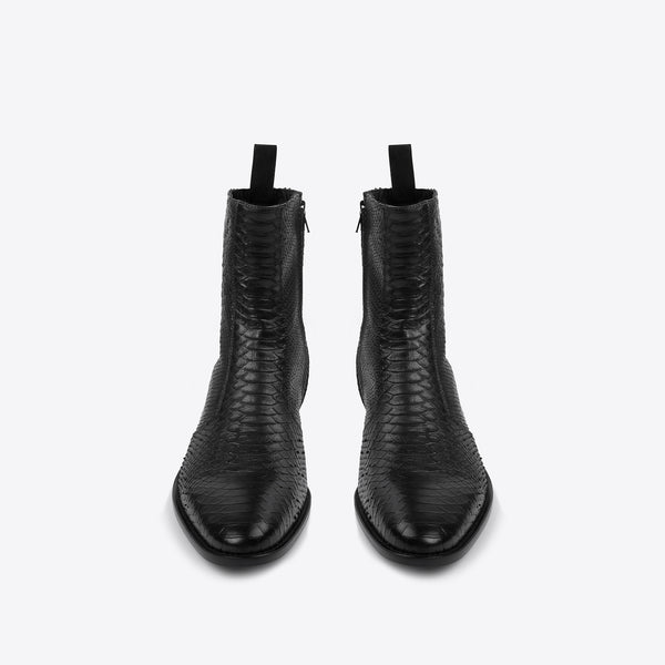 Luca 40mm Side Zip Boot - Black Python-Effect Leather – FROMTHEFIRST