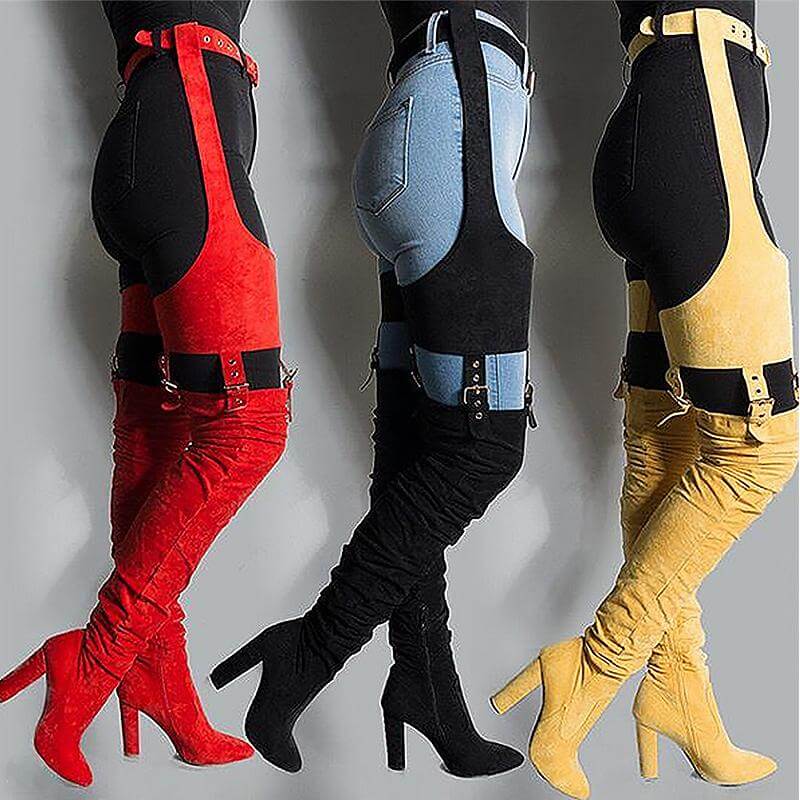 thigh high boots with attached belt