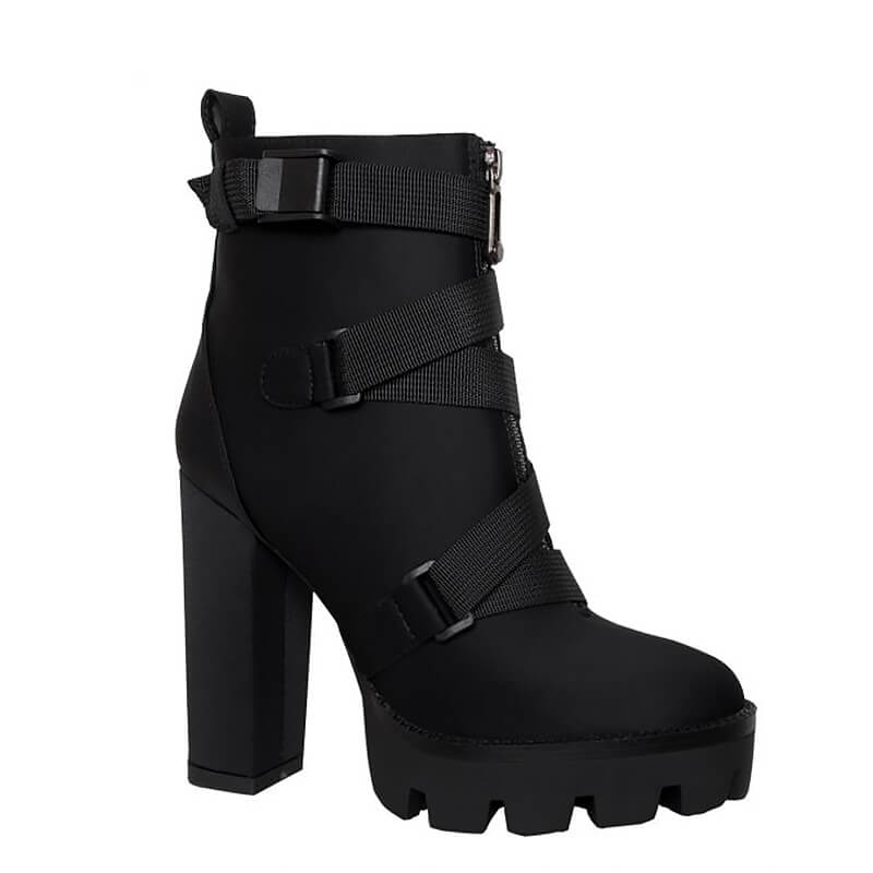 atlas platform biker boot in black faux leather