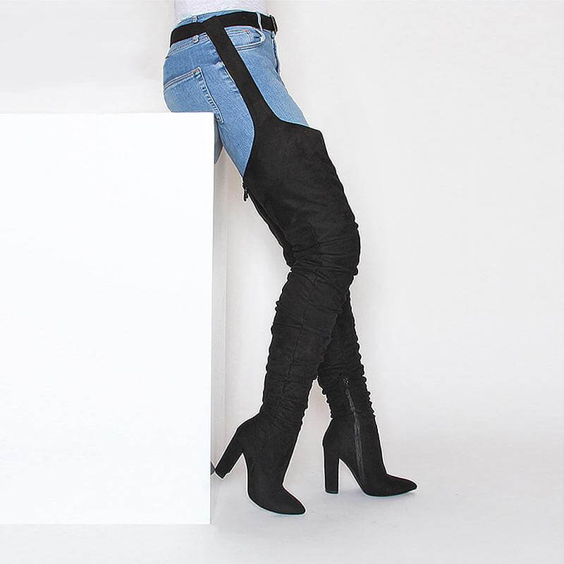 thigh boots with belt attached
