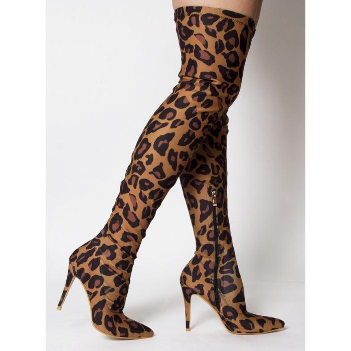 leopard thigh high boots