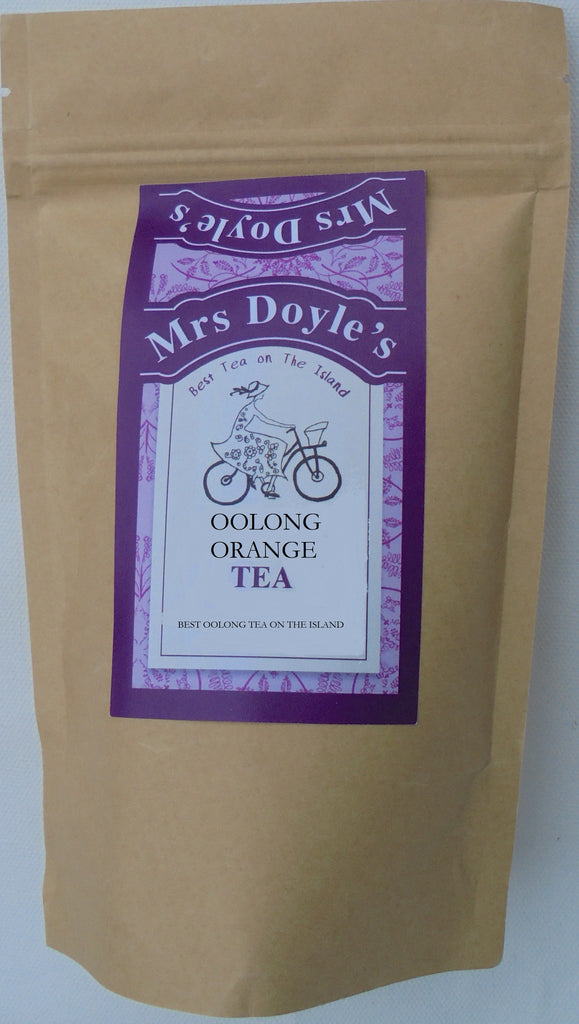 Mrs Doyle's Oolong Orange Tea is a blend of loose  leaf  half-fermented tea, orange blossoms, natural flavouring