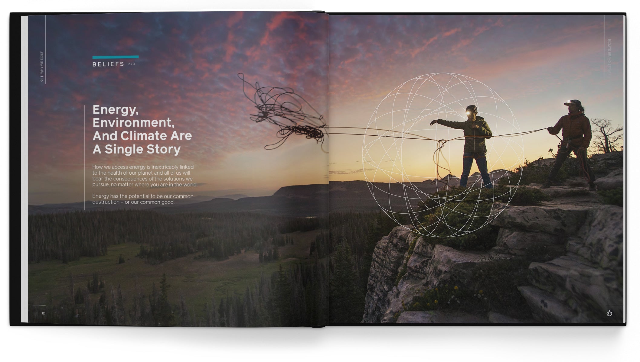 A spread from the Beliefs section of the BioLite Brand Book