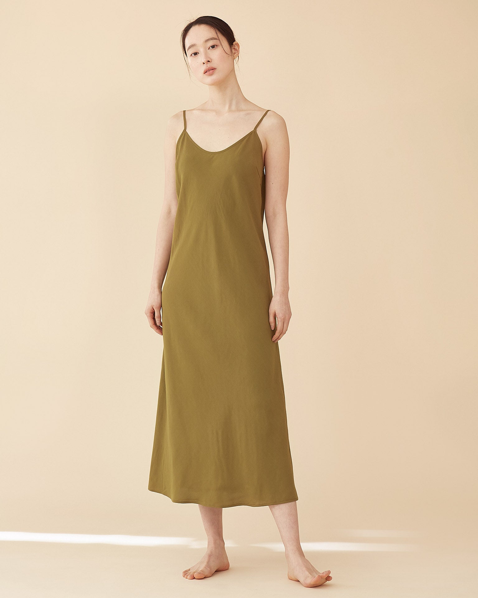 green long slip dress