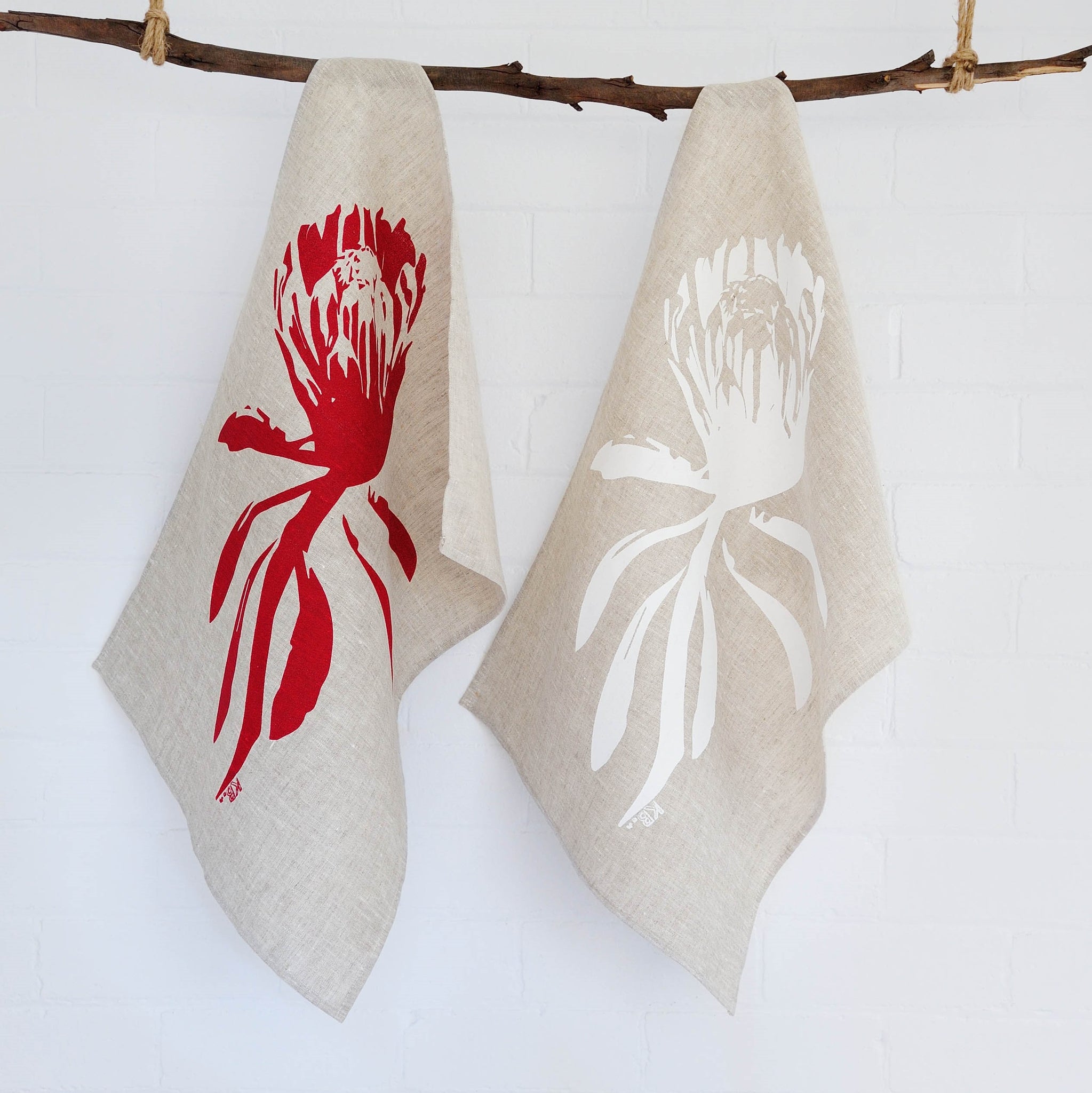 Protea Print Linen Tea Towel | Krystol Brailey