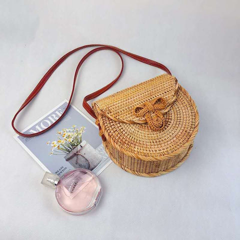 Woven Straw Circle Round Beach Purses Bags For Summer