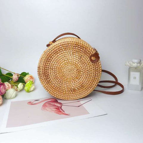 Woven Straw Circle Round Beach Purses Bags For Summer