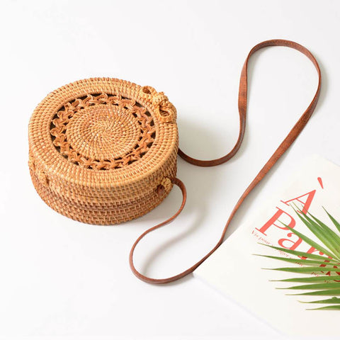 Woven Straw Circle Round Beach Purses Bags For Summer