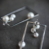 Unique Square Rectangle Pearl Dangle Stud Earring Gift Women - Annie Jewel