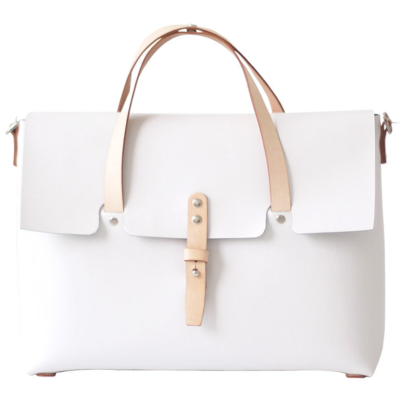 Handmade White Leather Briefcase 13” Laptop Work Bag Purse | Annie Jewel