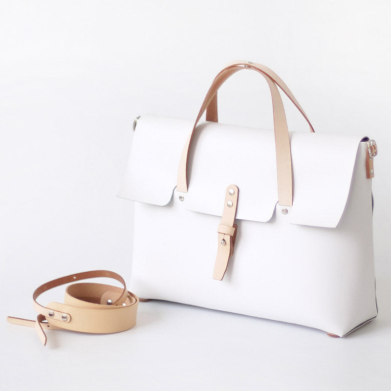 Handmade White Leather Briefcase 13” Laptop Work Bag Purse | Annie Jewel