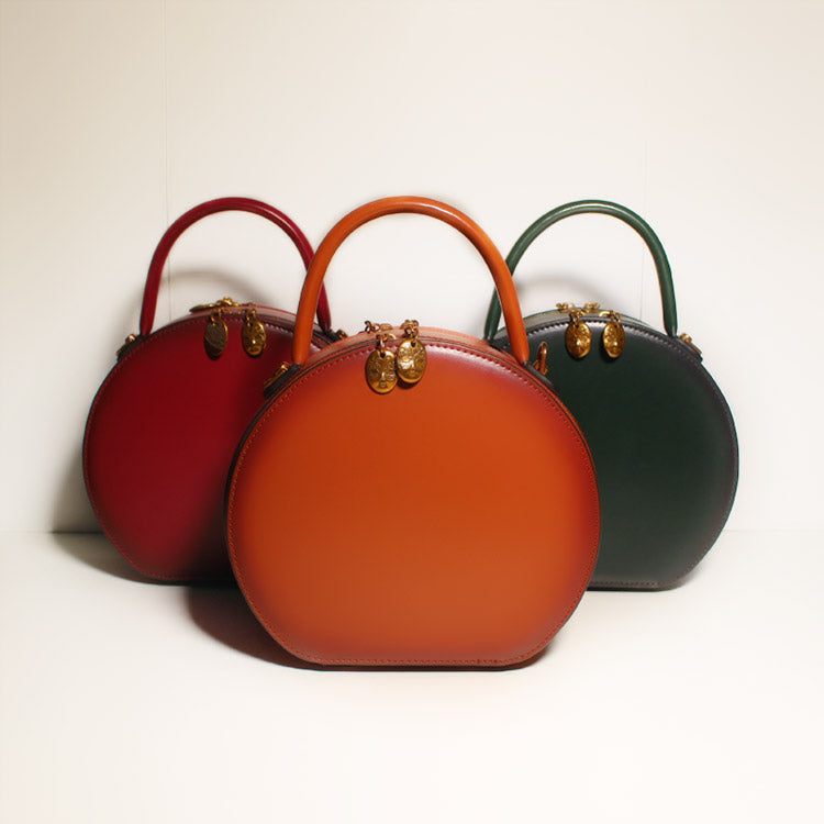 Brown Circular Handbag Circle Bag Round Leather Purse | Annie Jewel