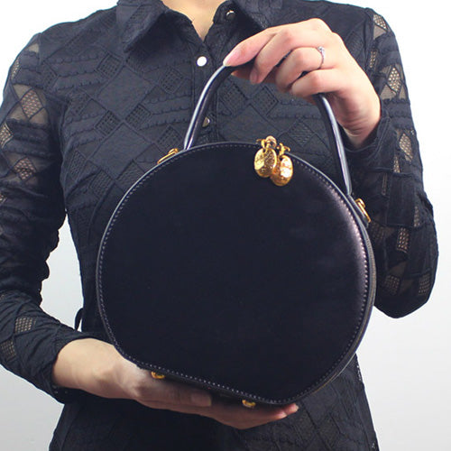 Brown Circular Handbag Circle Bag Round Leather Purse