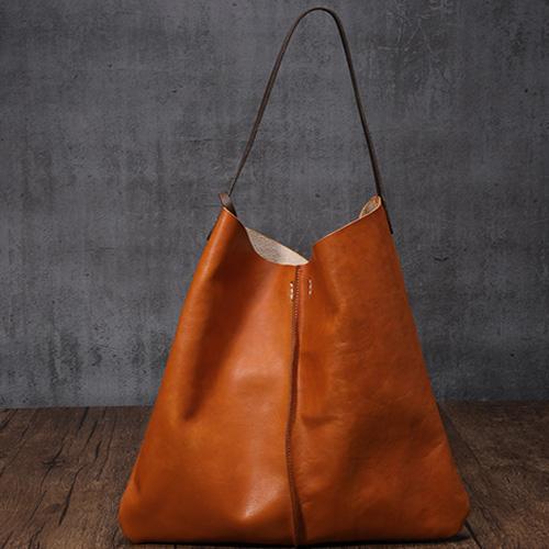 Leather Vertical Tote Bucket Bag Purse | Annie Jewel