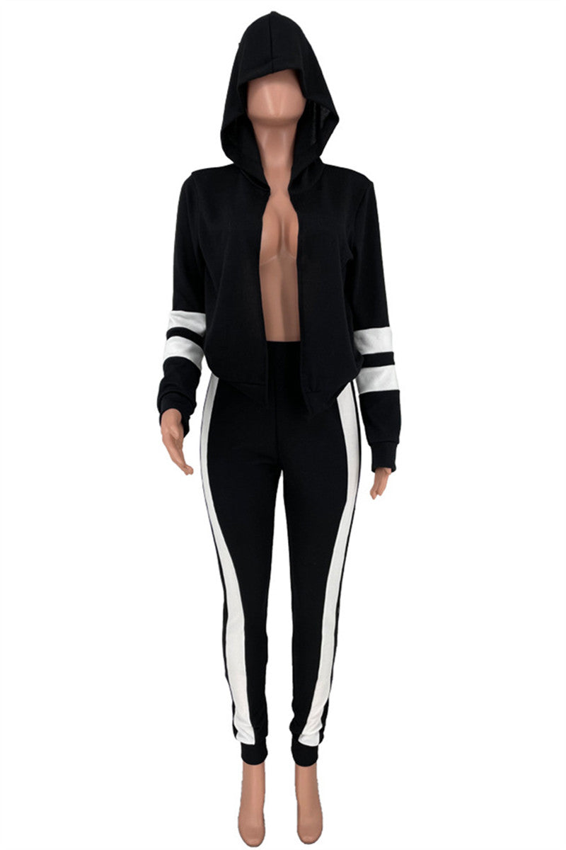 Color Splicing Hooded Sporty Sets