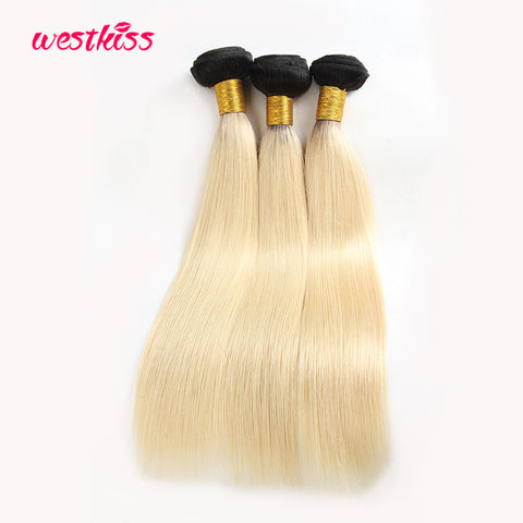 1b 613 Black And Blonde Dark Roots Ombre Brazilian Hair Straight