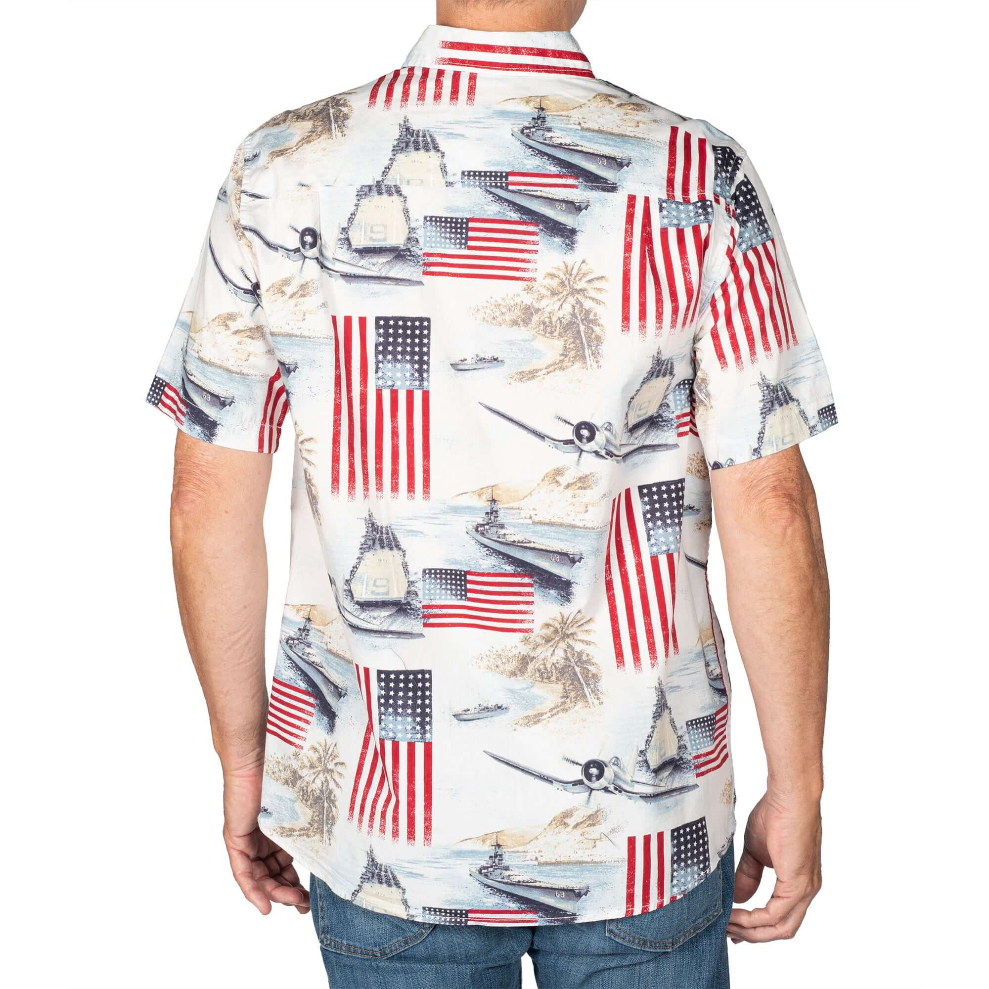 Men's Battleship American Flag 100% Cotton Button-Down Short Sleeve Sh ...