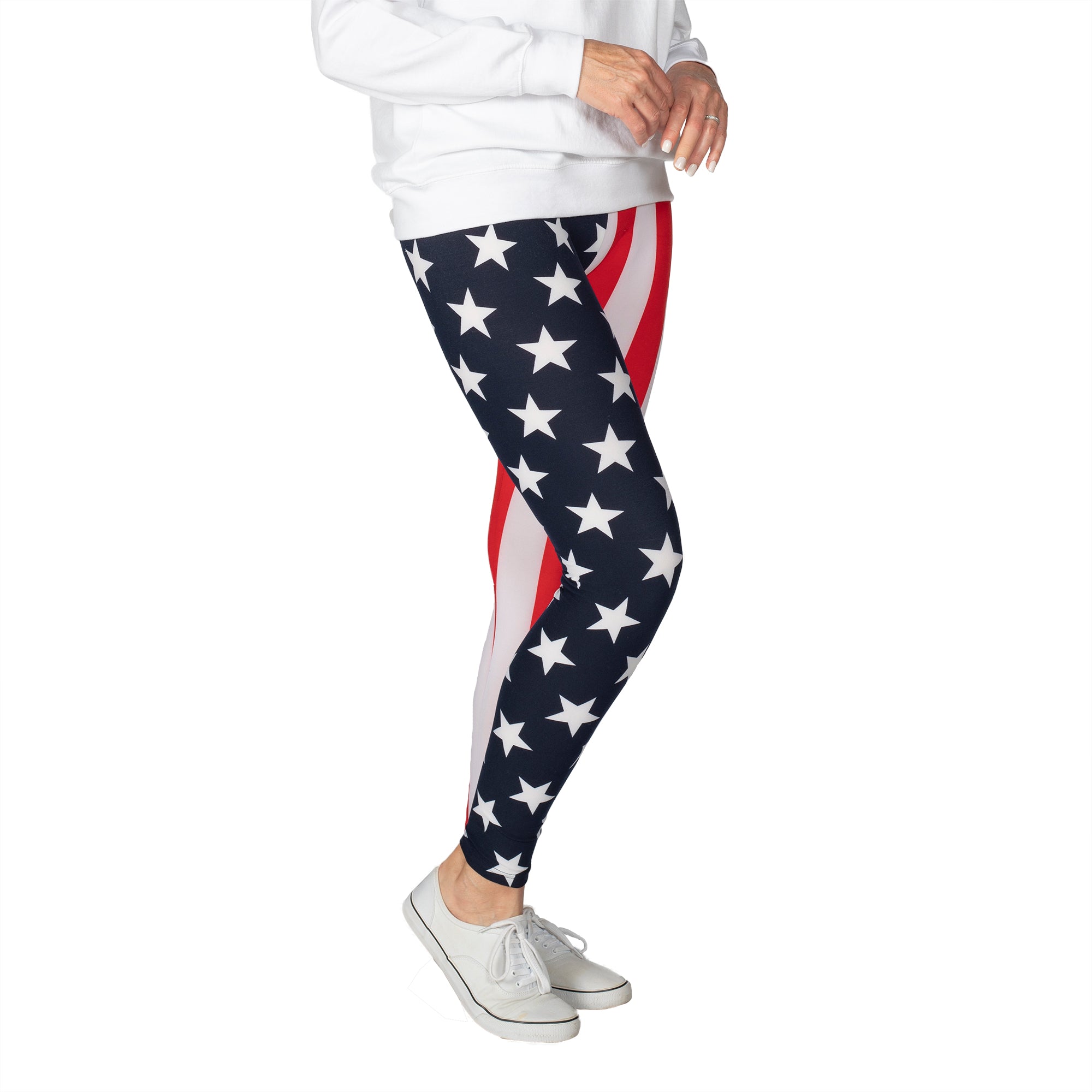Women's 4th of July Patriotic American Flag Print Pattern Workout Leggings  Premium Soft Stretch Peach Skin Yoga Pants