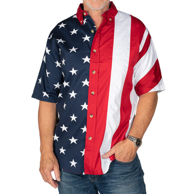 Men's Stars and Stripes Button Down Shirt, Hat, and Wristband Bundle – The  Flag Shirt