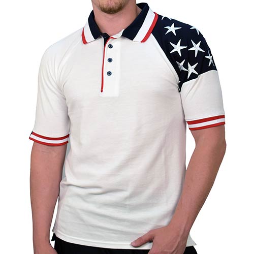 Mens Freedom Pique Polo White | TheFlagShirt.com | The Flag Shirt