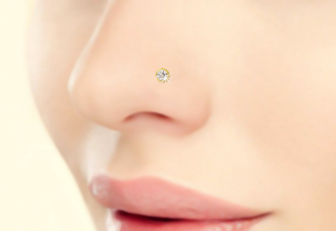 DIAMOND Nose Pin 18KT Yellow Gold IGI Certified 0.03 CT VVS ...