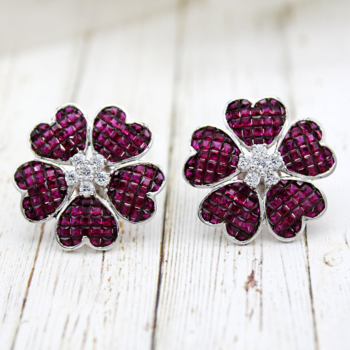 Flower Simulant Ruby Invisible Set Statement Earrings – Archariel