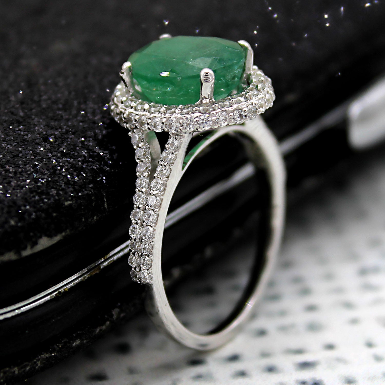 Natural Oval 3.5 CT Emerald Halo May Birthstone Ring – Archariel