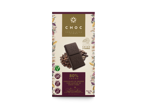 CHOC 80% cacau com nibs adoçado açúcar de coco | 80g – CHOC | Chocolates  Finos